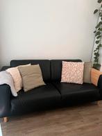 Zwarte Leren Comfortabele Bank, Ophalen, 150 tot 200 cm, Tweepersoons, Zo goed als nieuw