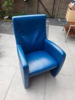 Blauwe leren fauteuil Leolux, Huis en Inrichting, Fauteuils, Ophalen, Gebruikt, Minder dan 75 cm, Leer