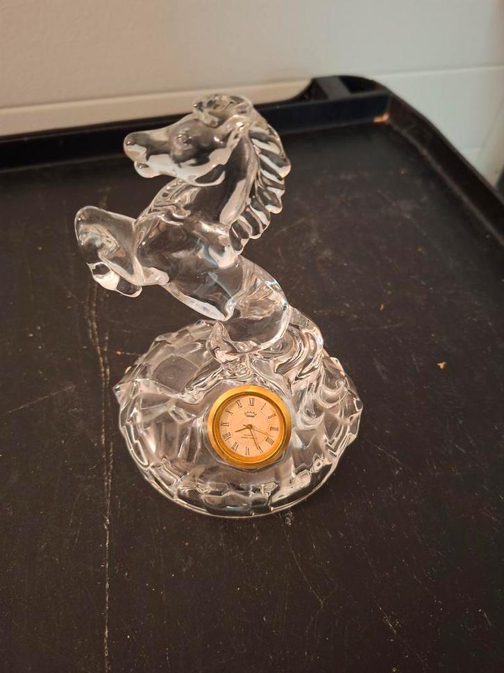 Kristallen Paard met Klok, Antiek en Kunst, Antiek | Glas en Kristal, Ophalen of Verzenden