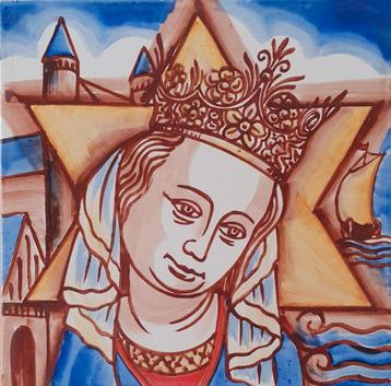 Handgeschilderde tegel van de heilige Maria, Sterre der zee beschikbaar voor biedingen