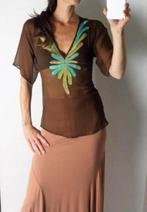 Antik Batik blouse maat s met borduursel, Antik Batik, Ophalen of Verzenden, Bruin, Zo goed als nieuw