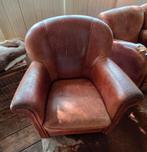 Cognac leren clubfauteuil met craquelé, Huis en Inrichting, Fauteuils, Ophalen