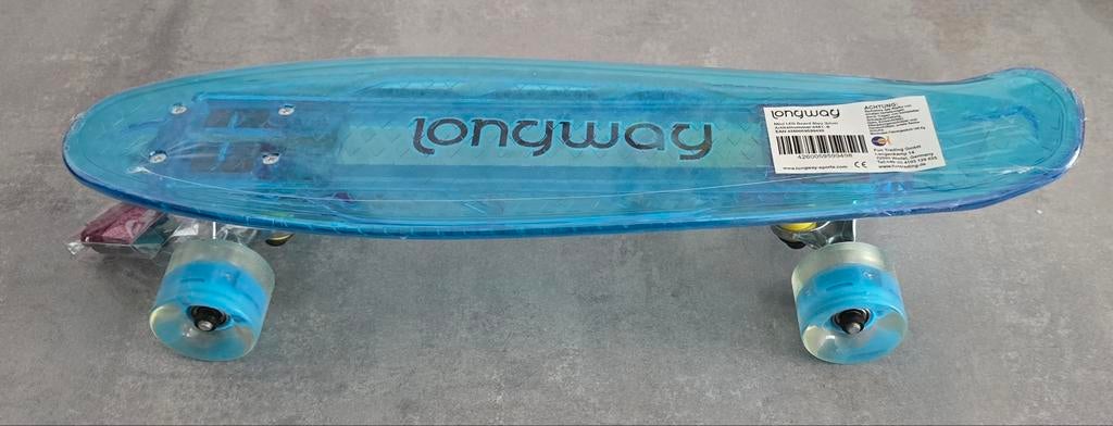 Longway Skateboard - Blauw Transparant met Led., Sport en Fitness, Skateboarden, Ophalen of Verzenden, Nieuw, Skateboard