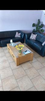 2 leren banken en eiken salontafel zgan, Huis en Inrichting, Complete inboedels, Ophalen