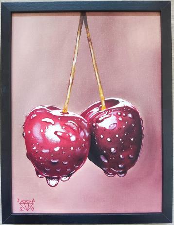 Hollandse school (XX) - Stilleven met twee kersen beschikbaar voor biedingen