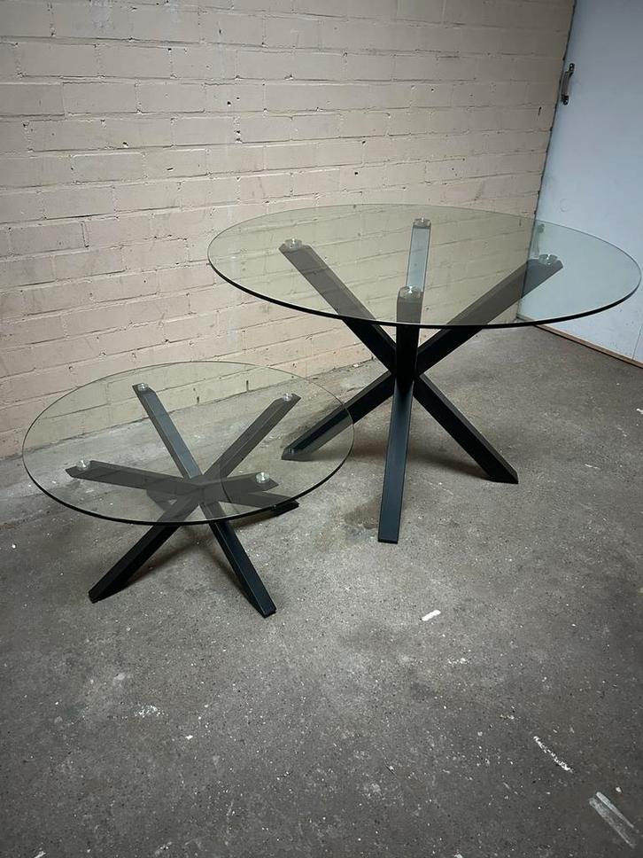 Glazen Eettafel + Salontafel - Zeer Goede Staat, Huis en Inrichting, Tafels | Eettafels, Zo goed als nieuw, 50 tot 100 cm, Vier personen