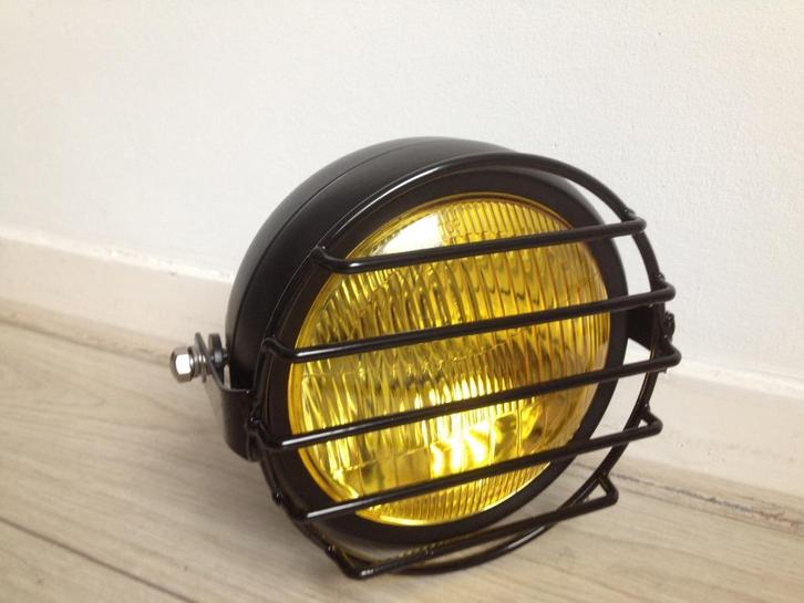 Koplamp geel zwart caferacer bobber scrambler + rooster, Motoren, Tuning en Styling, Ophalen of Verzenden