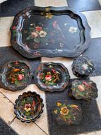 Antieke  groot dienblad met blikken en onderschotels, Antiek en Kunst, Ophalen of Verzenden