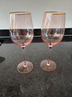 2 Roze Wijnglazen met Gouden Rand, Ophalen of Verzenden, Zo goed als nieuw, Overige typen