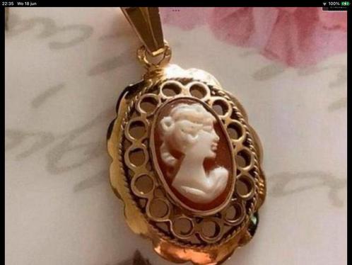Antieke Gouden Kettinghanger camee hanger 14 karaat goud, Sieraden, Tassen en Uiterlijk, Kettinghangers, Zo goed als nieuw, Goud
