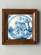 Antieke tegel Bijbelse voorstelling. ingelijst, Antiek en Kunst, Ophalen of Verzenden