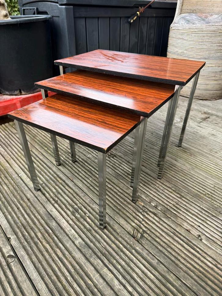 Vintage Mimi Set van 3 Palissander Look Tafels, Huis en Inrichting, Tafels | Sidetables, Gebruikt, Rechthoekig, Ophalen of Verzenden