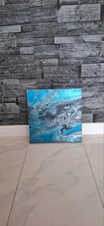 Abstract schilderij - metallic blauw/grijs 29 x 30 cm, Ophalen of Verzenden