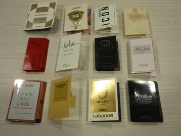12 samples parfum o.a, Dior, Gaultier, Dior, Gucci, Saab beschikbaar voor biedingen