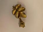 Vintage goudkleurige grote broche costume Jewelry bloem blad, Sieraden, Tassen en Uiterlijk, Broches, Goud, Overige materialen