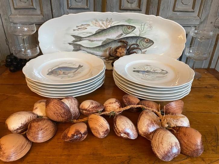 Limoges Porselein Borden 12x Servies Visschaal Vissen  Frans, Antiek en Kunst, Antiek | Porselein, Ophalen