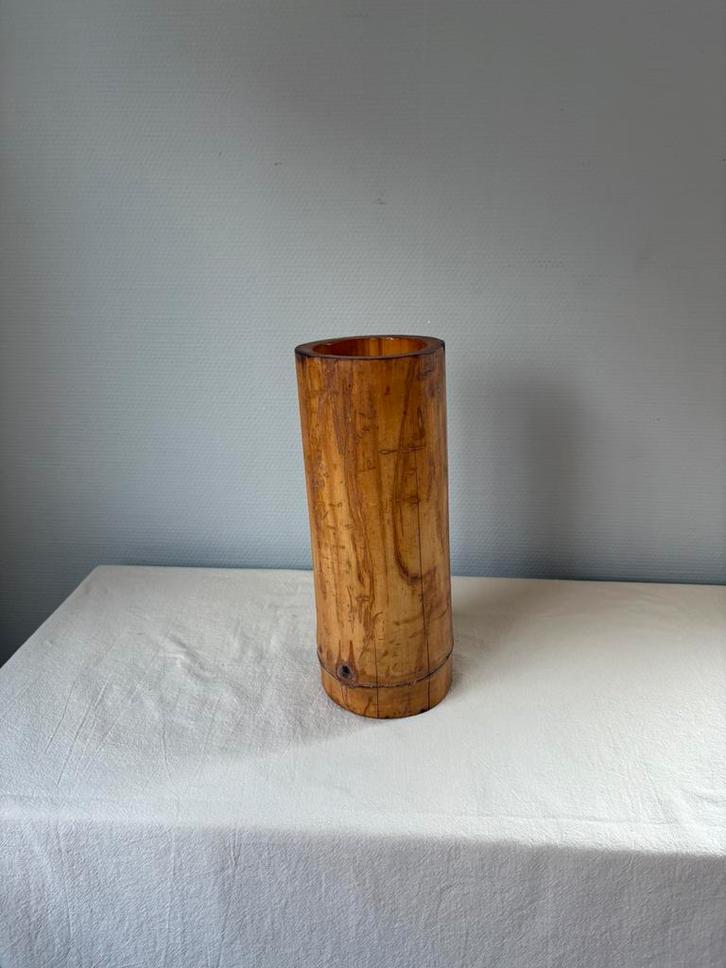 Vintage bamboe houten japandi stijl vaas h30cm, Huis en Inrichting, Woonaccessoires | Vazen, Zo goed als nieuw, Overige kleuren