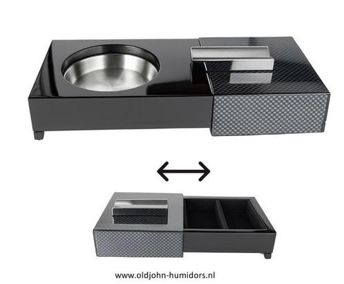 SAB19 SIGAARASBAK CARBON MET RUIMTE VOOR KNIPPER EN AANSTEKE, Verzamelen, Rookartikelen, Aanstekers en Luciferdoosjes, Nieuw, Asbak