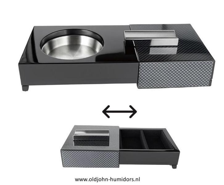 SAB19 SIGAARASBAK CARBON MET RUIMTE VOOR KNIPPER EN AANSTEKE, Verzamelen, Rookartikelen, Aanstekers en Luciferdoosjes, Nieuw, Asbak