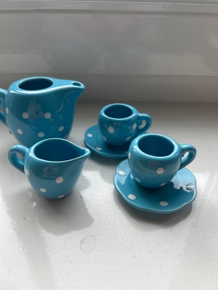 Kinderservies Aardewerk Blauw met Stippen, Huis en Inrichting, Keuken | Servies, Gebruikt, Kop(pen) en/of Schotel(s), Aardewerk