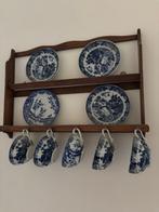 Blauw-wit servies met houten wandrek – landelijke, klassieke, Ophalen