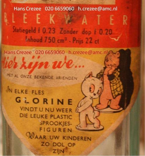 zoek oud fles glorine label met reclame tom poes heer bommel, Verzamelen, Merken en Reclamevoorwerpen, Gebruikt, Verpakking, Ophalen of Verzenden