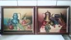 2 kleine olieverfstillevens met potten en fruit, Ophalen