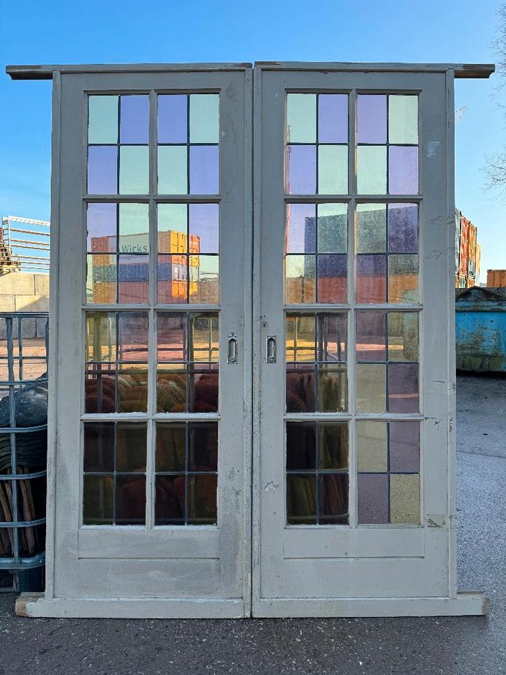 Set schuif / en-suite deuren met glas in lood 211x155cm., Antiek en Kunst, Curiosa en Brocante, Ophalen