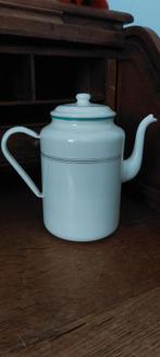 Vintage Emaille Koffiepot Crème met Gouden/groene Accenten, Antiek en Kunst, Antiek | Emaille, Ophalen of Verzenden