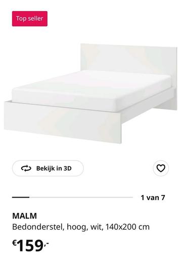Ikea Malm bedframe 140x200 incl lattenbodem - afbeelding 2