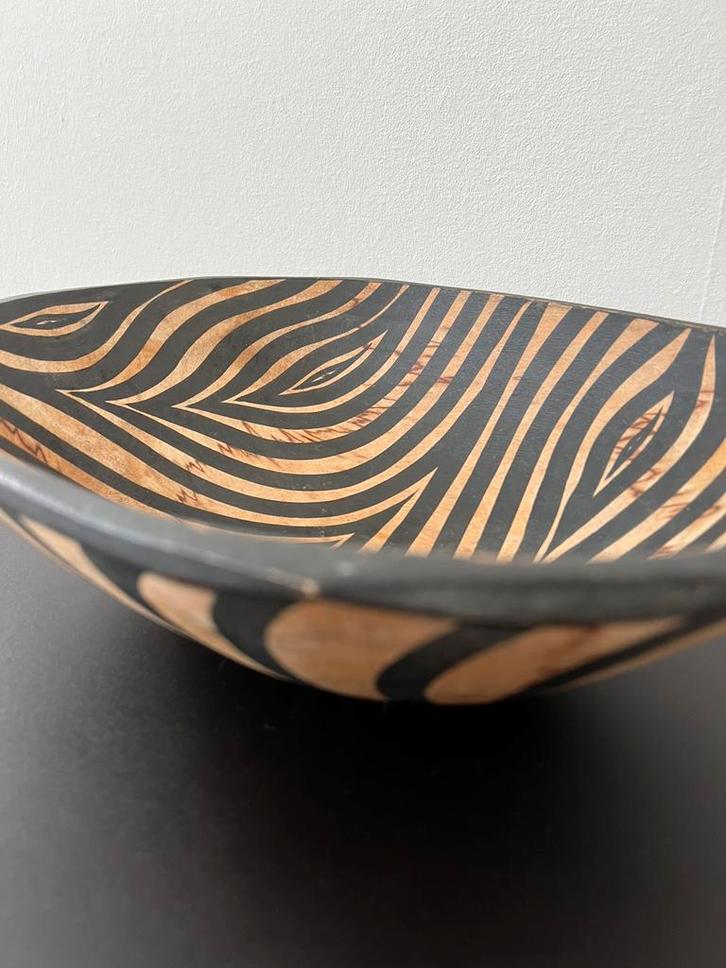 Houten vintage zebra schaal., Huis en Inrichting, Woonaccessoires | Schalen en Manden, Zo goed als nieuw, Schaal, Ovaal, Hout