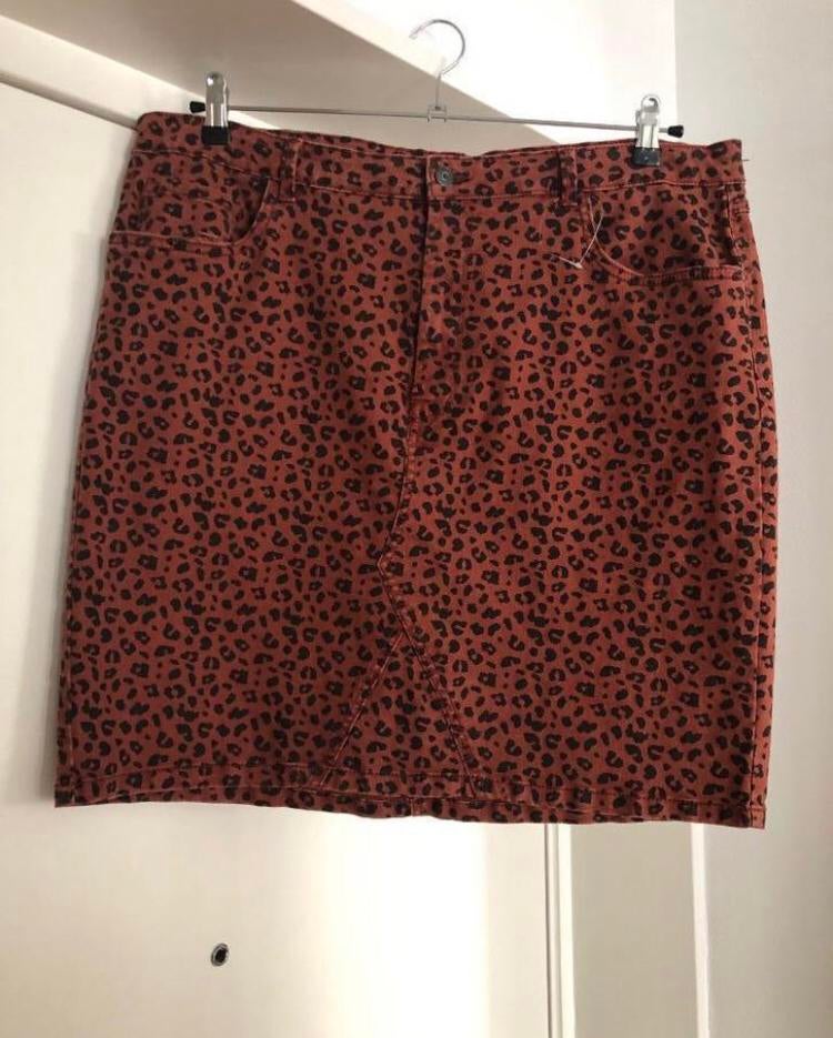 HEMA korte mini rok rokje panter print bruin mt XL 46/48, Bruin, Verzenden, Rok, Nieuw