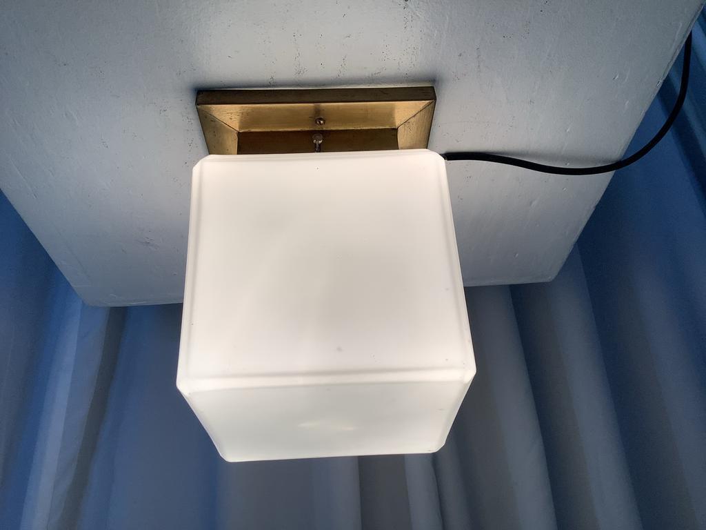 Stijlvolle Plafoniere met Glazen Kap,koperen kapdrager, Ophalen of Verzenden