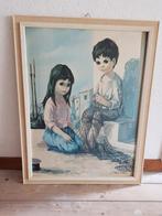 Vintage jongen en meisje in lijst, Antiek en Kunst, Ophalen