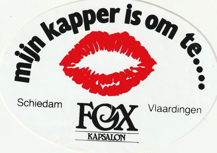 Sticker kapper Fox kapsalon Schiedam Vlaardingen, Verzamelen, Stickers, Zo goed als nieuw, Bedrijf of Vereniging, Verzenden