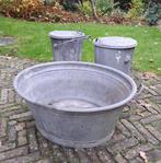 Zinken vuilnisemmers en teil, vintage, Antiek en Kunst, Ophalen