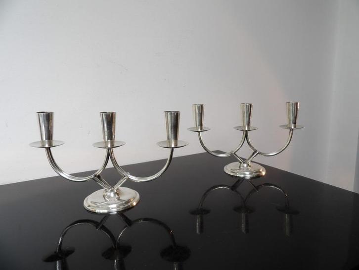 Art Deco Fifties Deense Kandelaars Berg, verzilverd, Antiek en Kunst, Antiek | Kandelaars, Zilver, Ophalen of Verzenden