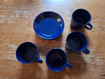4 koffie espresso kop en schotel arabia donker blauw beschikbaar voor biedingen