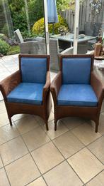 2 Lloyd Loom armstoelen.Blauwe vaste kussens, geen vlekken, Huis en Inrichting, Fauteuils, Ophalen of Verzenden, Gebruikt, 75 tot 100 cm