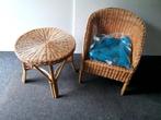 Zgan vintage rotan stoel en tafel incl nw kussen, Ophalen, Zo goed als nieuw, Rotan