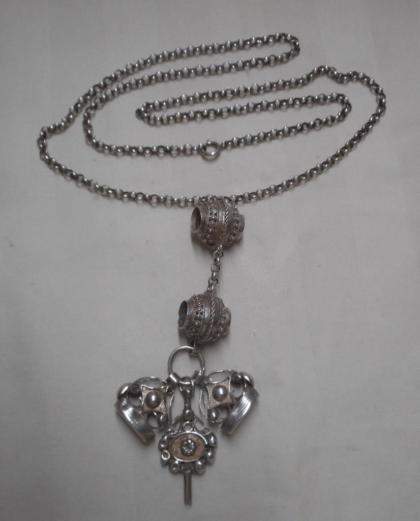Zilveren jasseron ketting met signetten en sleutel nr.834, Verzenden, Zilver, Ketting