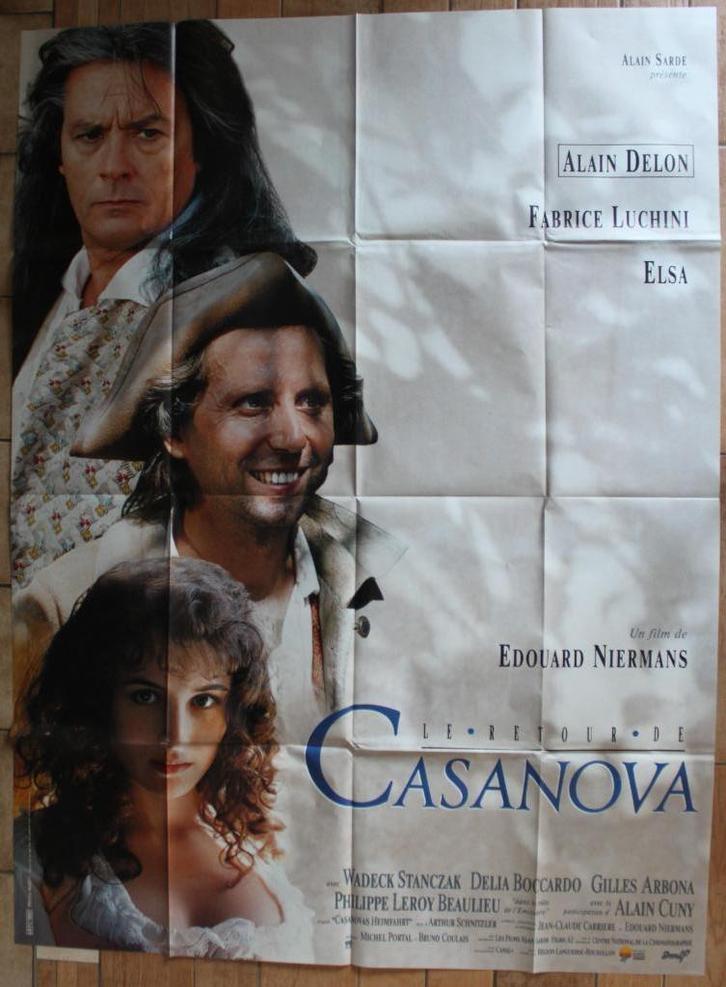 filmaffiche Alain Delon le retour de Casanova XL filmposter, Verzamelen, Posters, Zo goed als nieuw, Film en Tv, Deurposter of groter