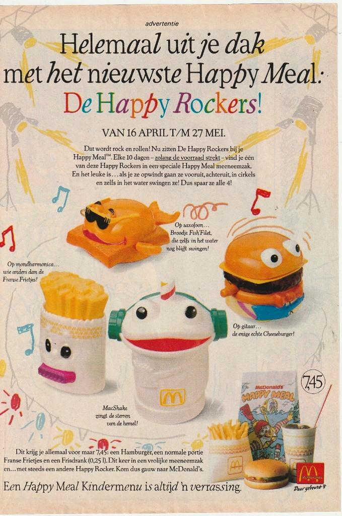 Retro reclame 1992 McDonald's Happy Meal happy Rockers, Verzamelen, Retro, Overige typen, Verzenden