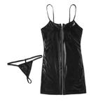 Zwarte wetlook dames jurk / leren metallic mini jurkje, Kleding | Dames, Verzenden, Nieuw, Zwart, Boven de knie