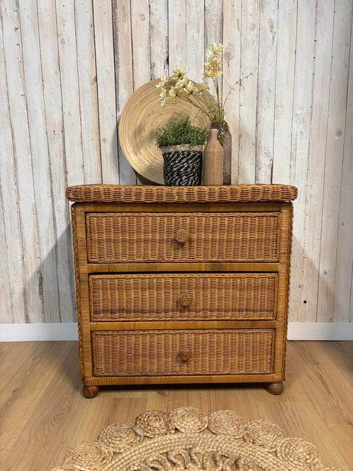 Vintage rotan kastje ladekast kast bohemian, Huis en Inrichting, Kasten | Ladekasten, Gebruikt, Minder dan 100 cm, 50 tot 100 cm