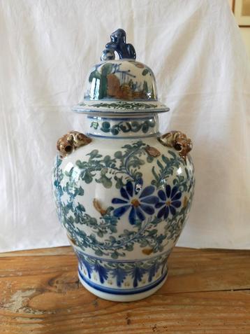 Chinese Dekselpot / Gemberpot Blauw Groen Aardewerk, 30 cm  beschikbaar voor biedingen