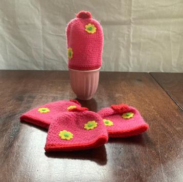 Nieuwe roze gebreide eierwarmers, set 4 stuks beschikbaar voor biedingen