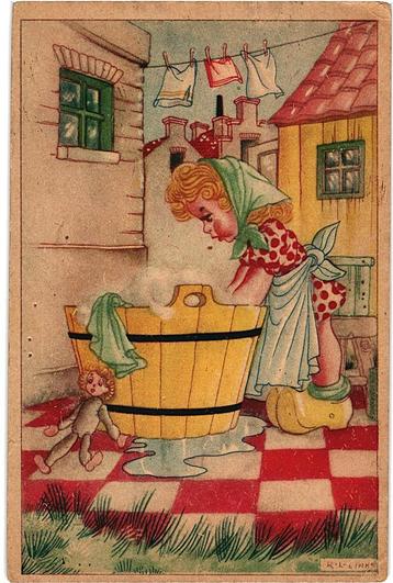 912059	Vintage oude Kinderkaart	K Links	aan de was 1946	 	Mi beschikbaar voor biedingen