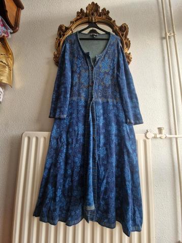 Himalaya uniek blauw bloemen lang katoenen knopen vest  beschikbaar voor biedingen