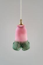 Vintage glazen hanglamp roze en groen Art Deco, Huis en Inrichting, Lampen | Hanglampen, Ophalen of Verzenden